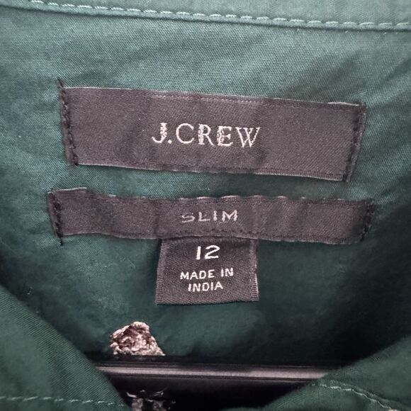 J CREW Slim Perfect Shirt Dog Embroidery Green Women’s 12 Slim Button Up Cotton - Picture 3 of 10